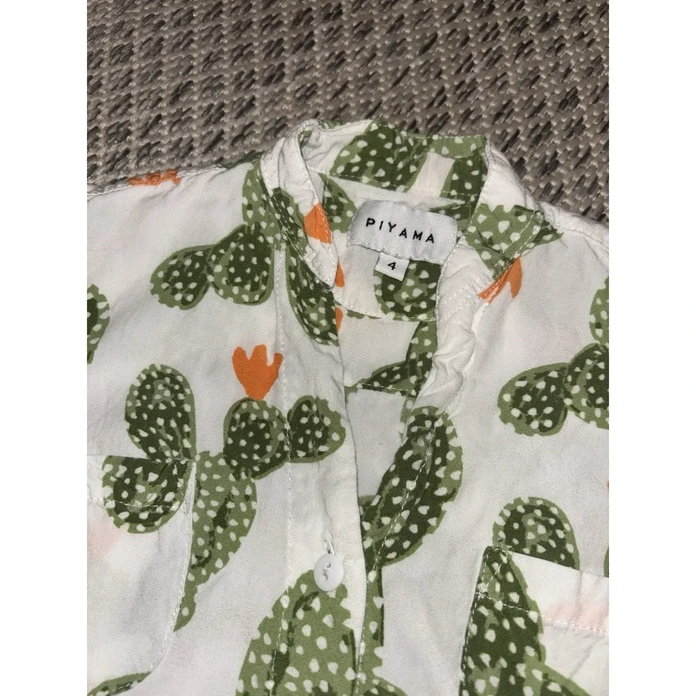 Piyama Kid's Pajama Pj 2 Piece Set 100% Rayon Natural Fiber Size 4 Cactus Plants